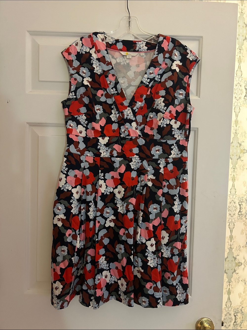Boden Black Multi Floral V-Neck Midi Dress